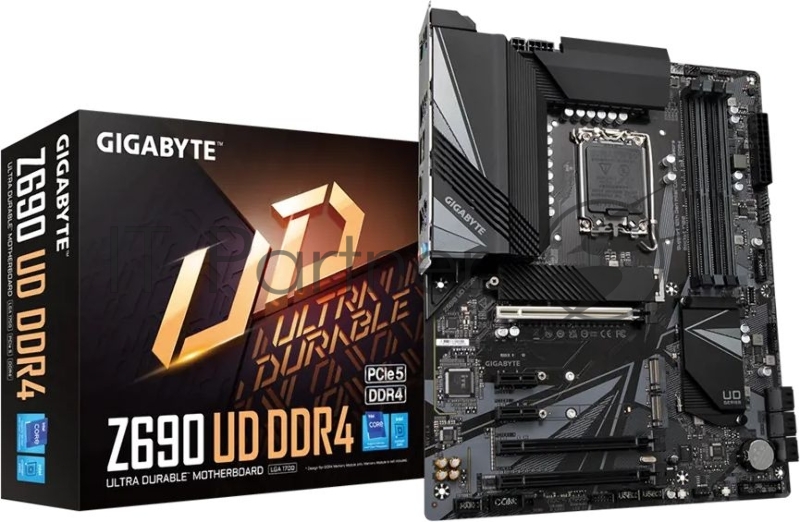 Материнская плата Gigabyte Z690 UD DDR4, Socket 1700, Intel Z690, 4xDDR4-3200, HDMI+DP, 3xPCI-Ex16, 2xPCI-Ex1, 6xSATA3(RAID 0/1/5/10), 3xM.2, 8Ch Audio, 2,5GbLan, (4+4)xUSB2.0, (5+2)xUSB3.2, (1+1)xUSB3.2 Type-C, 1xPS/2, ATX, RTL