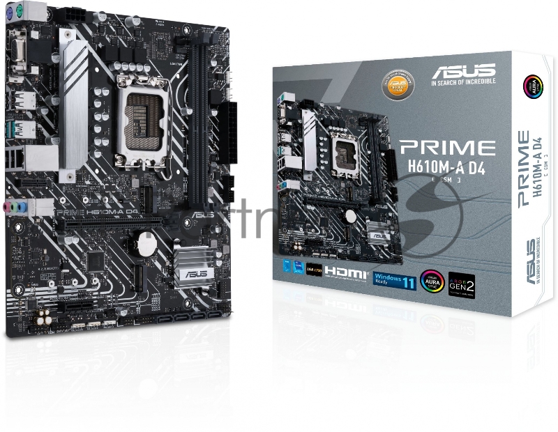 Материнская плата ASUS PRIME H610M-A D4-CSM, LGA1700, H610, 2*DDR4, D-Sub + DP + HDMI, SATA3, Audio, Gb LAN, USB 3.2*4, USB 2.0*6, COM*1 header (w/o cable), mATX 90MB19P0-M0EAYC