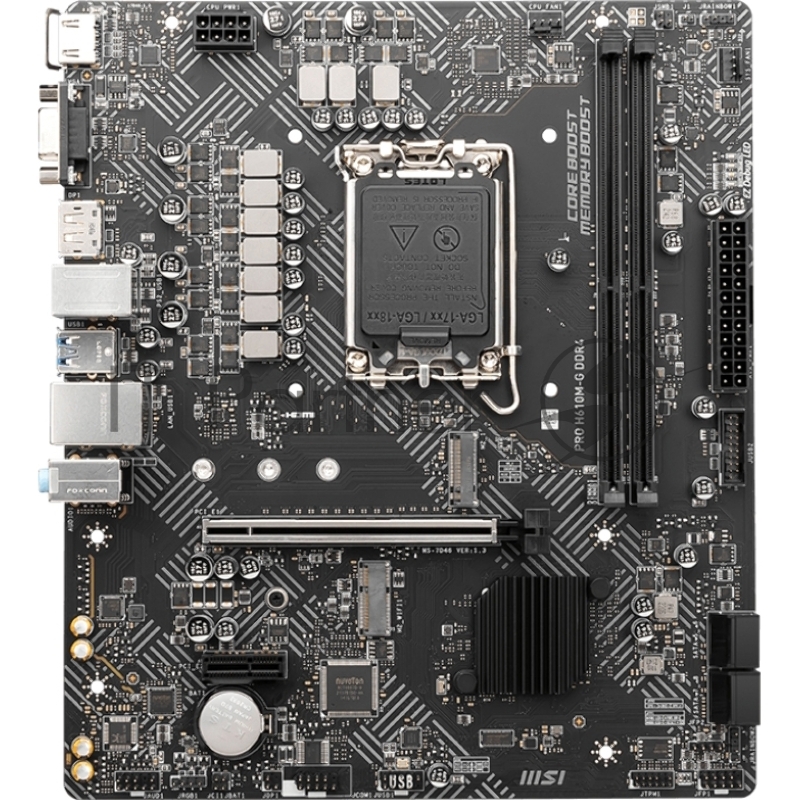 Материнская плата MSI PRO H610M-G DDR4, mATX, H610, LGA1700,2xDDR4,1xPCI-Ex16,1xPC 2xM.2(KEY M+KEY E), 4xSATA3, 4xUSB 3.2, 6xUSB 2.0