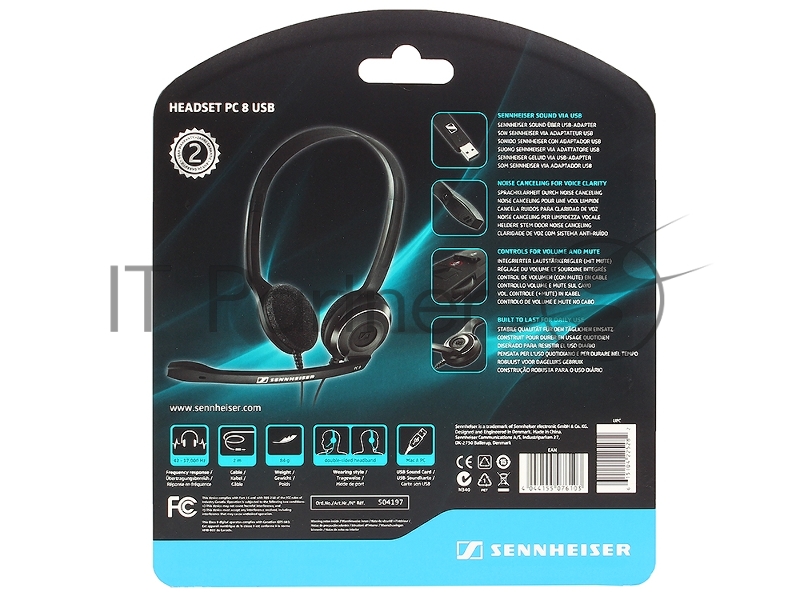 Гарнитура Sennheiser PC 8 USB стерео накладная 42-17000Гц 2м USB 95дБ круговая диаграмма направленности 90-15000Гц регулятор громкости
