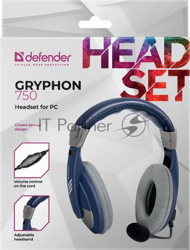 Наушники DEFENDER Gryphon HN-750 синий, кабель 2 м 63748