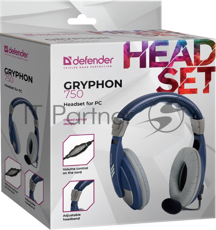 Наушники DEFENDER Gryphon HN-750 синий, кабель 2 м 63748