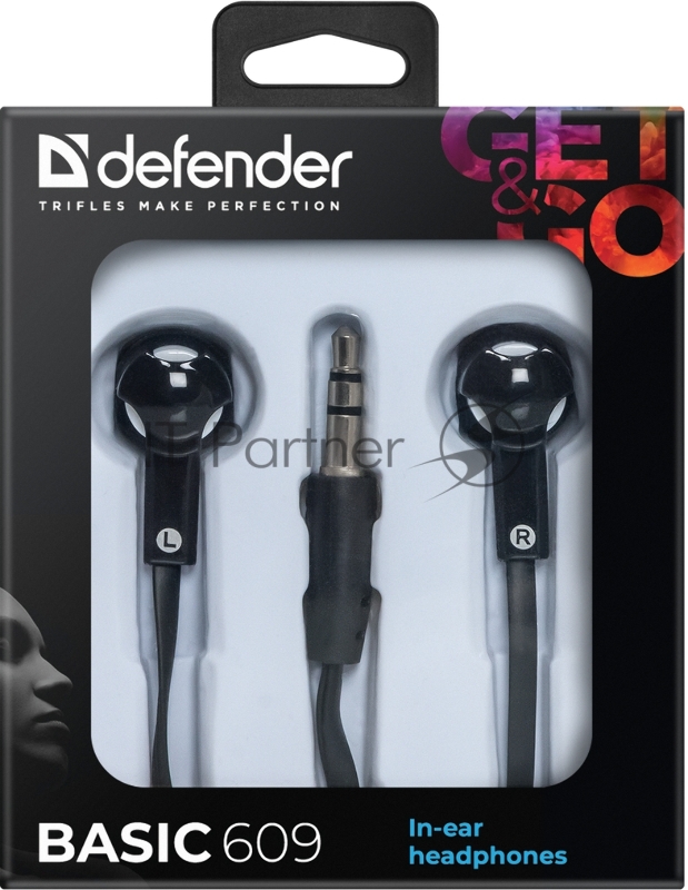 Наушники Defender Наушники вставки Basic 609 черный + белый 63609