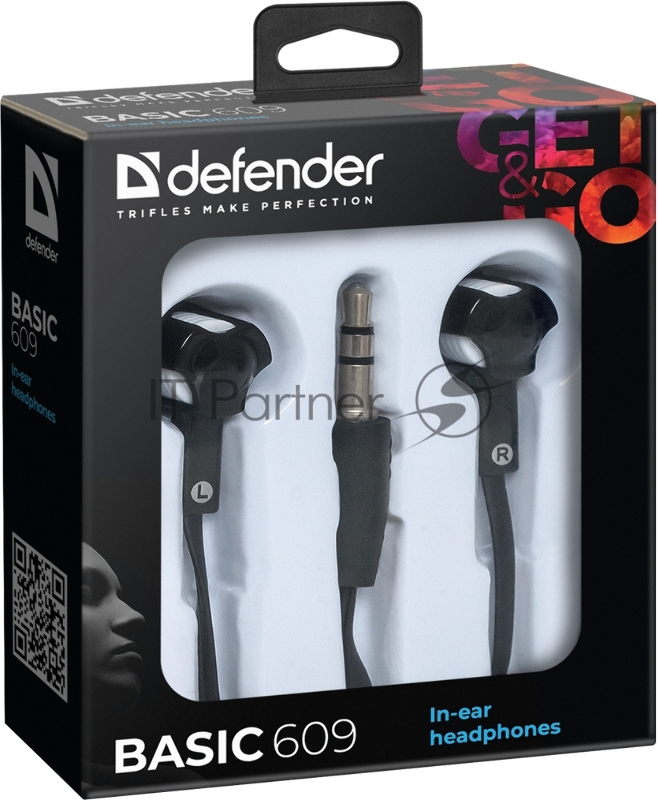 Наушники Defender Наушники вставки Basic 609 черный + белый 63609