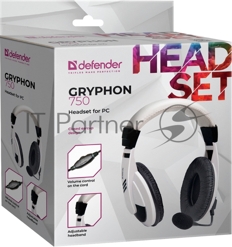 Наушники Defender Gryphon 750 белый, кабель 2 м 63747