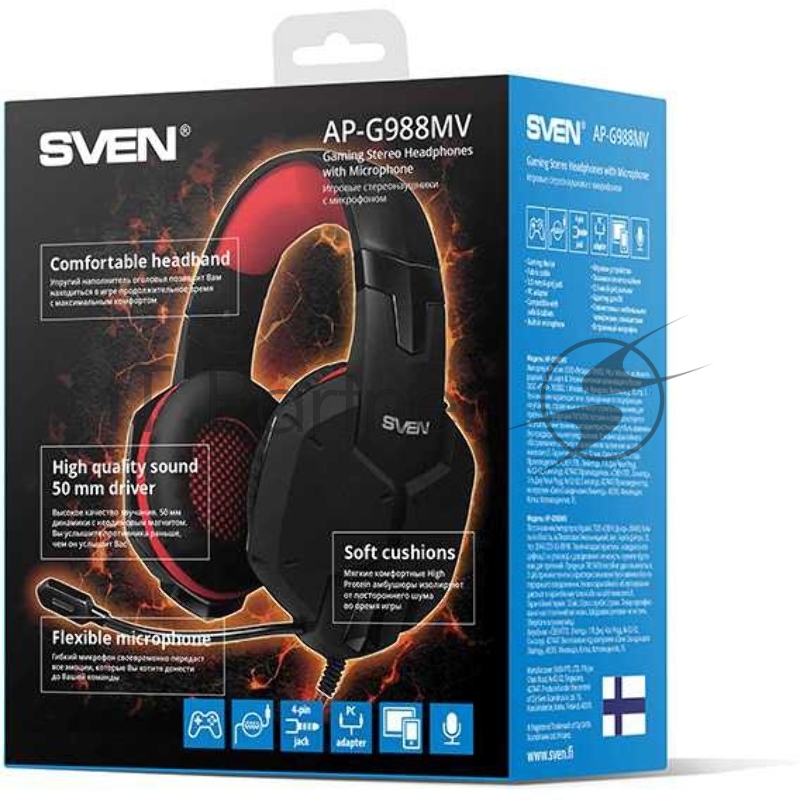 Игровые стереонаушники с микрофоном SVEN AP-G988MV, черный-красный Игровые стереонаушники с микрофоном SVEN AP-G988MV, черный-красный