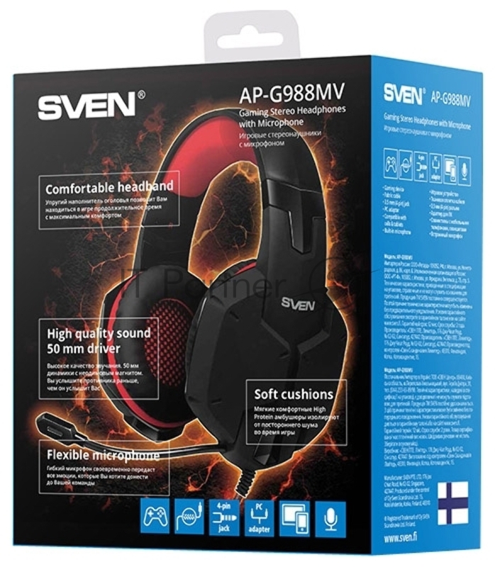 Игровые стереонаушники с микрофоном SVEN AP-G988MV, черный-красный Игровые стереонаушники с микрофоном SVEN AP-G988MV, черный-красный