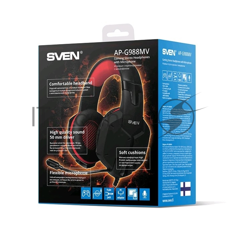 Игровые стереонаушники с микрофоном SVEN AP-G988MV, черный-красный Игровые стереонаушники с микрофоном SVEN AP-G988MV, черный-красный