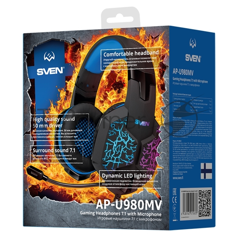 Гарнитура SVEN AP-U980MV, черный-синий (USB, LED, 7.1, 2.2m)