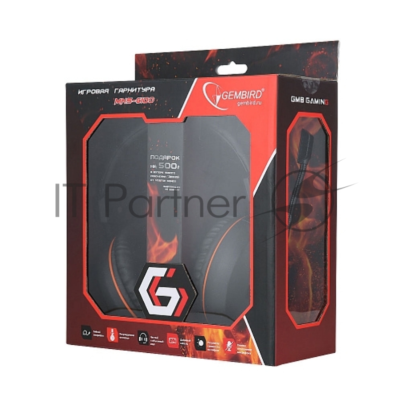 Наушники Gembird MHS-G100, код Survarium, черн/ор, рег. громкости, откл. мик, кабель 2,5м