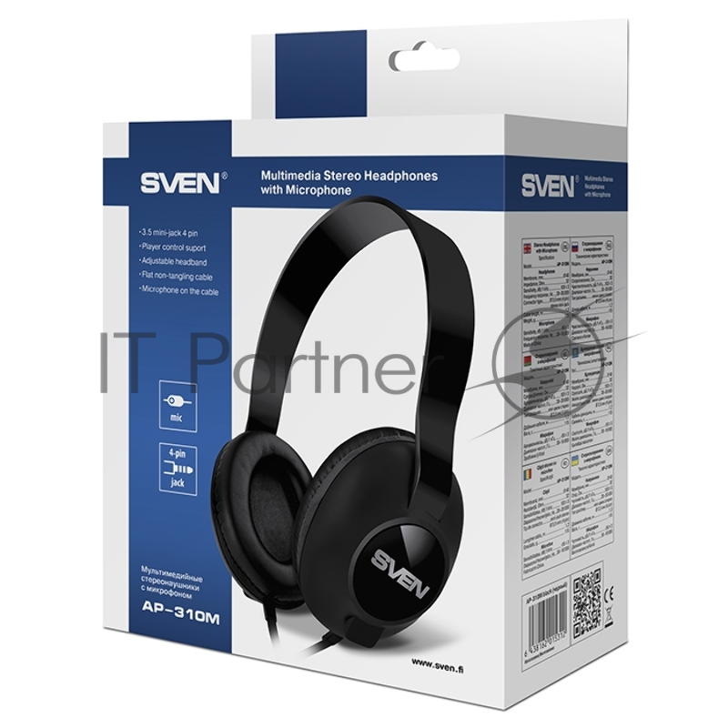 Мультимедийные стереонаушники с микрофоном SVEN AP-310M, черный