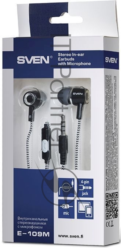Наушники SVEN E-109M, чёрный-серый