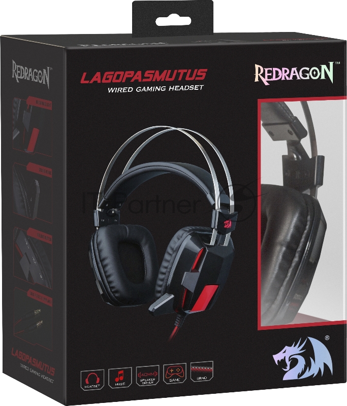 Гарнитура REDRAGON игровая Lagopasmutus 2 красный + черный, кабель 2 м.