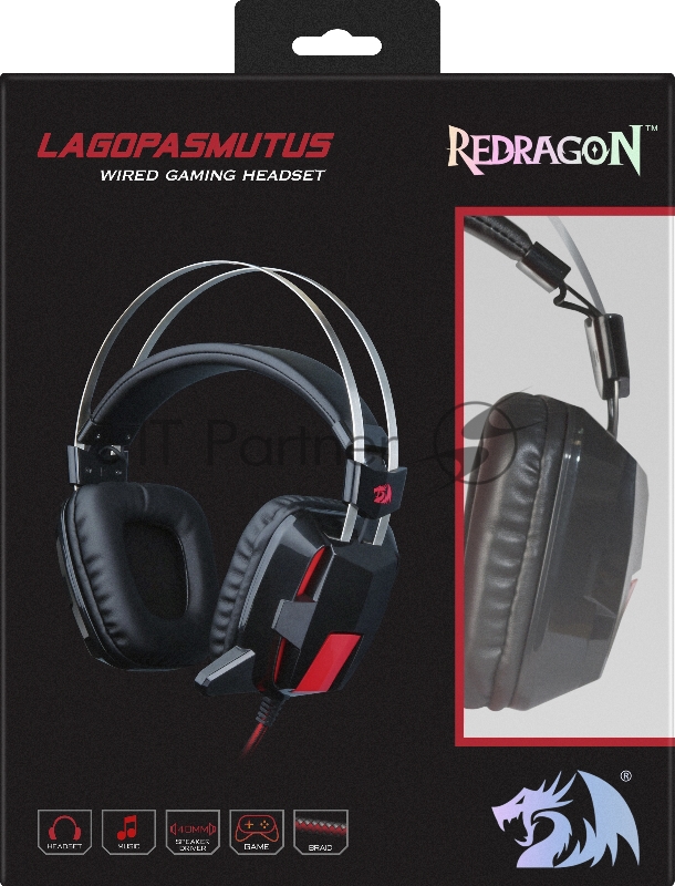 Гарнитура REDRAGON игровая Lagopasmutus 2 красный + черный, кабель 2 м.