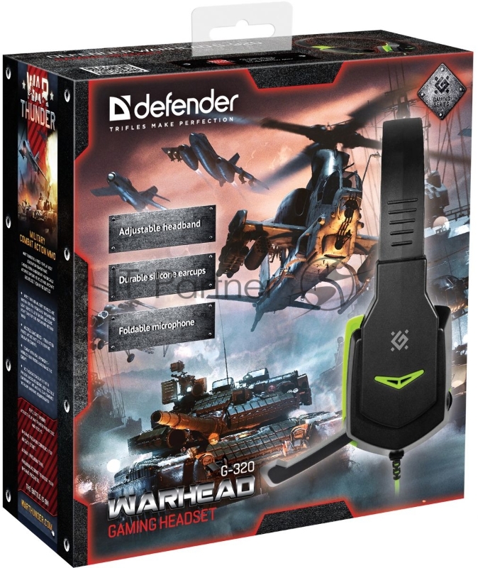 Гарнитура Defender Warhead G-320 черный+зеленый, кабель 1.8 м
