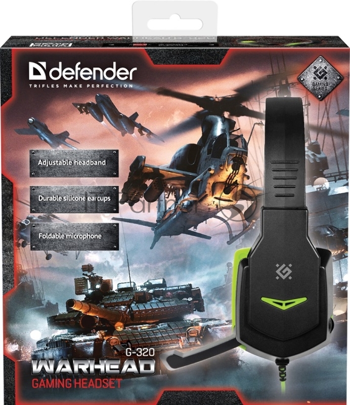 Гарнитура Defender Warhead G-320 черный+зеленый, кабель 1.8 м