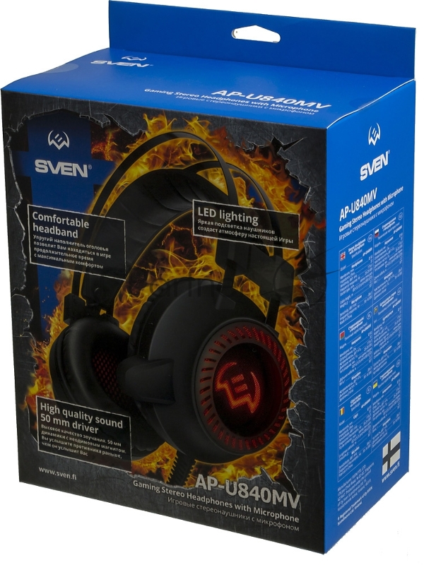 Игровые наушники SVEN AP-U840MV с микрофоном черный (USB, LED, 50 мм)