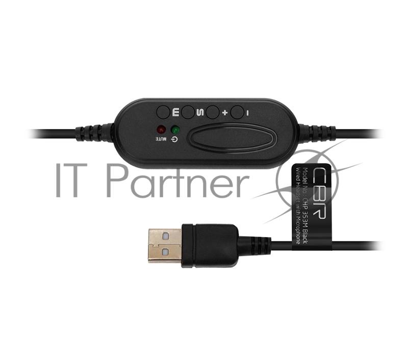 Компьютерная гарнитура CBR CHP 353M Black, проводная стерео, микрофон с шумоподавл., накл. наушники, USB, кнопка выкл. микрофона, регул. громкости, регул. оголовья, длина кабеля 2,2 м, цвет чёрный