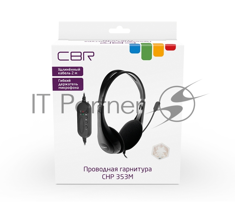Компьютерная гарнитура CBR CHP 353M Black, проводная стерео, микрофон с шумоподавл., накл. наушники, USB, кнопка выкл. микрофона, регул. громкости, регул. оголовья, длина кабеля 2,2 м, цвет чёрный