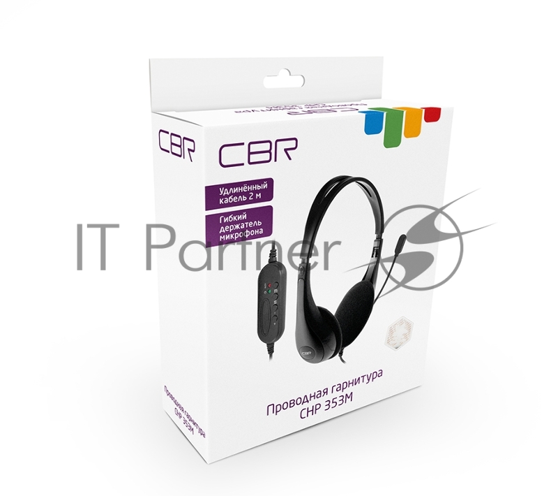 Компьютерная гарнитура CBR CHP 353M Black, проводная стерео, микрофон с шумоподавл., накл. наушники, USB, кнопка выкл. микрофона, регул. громкости, регул. оголовья, длина кабеля 2,2 м, цвет чёрный