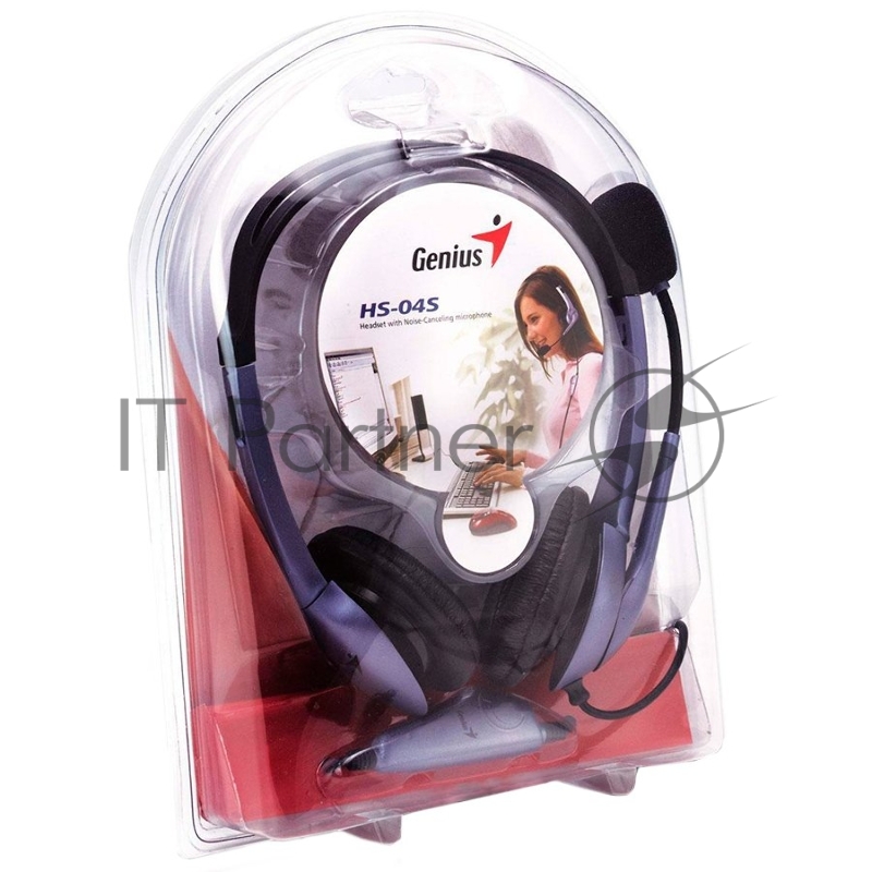 Проводная гарнитура Genius HS-04S (крепление - оголовье, накладные наушники, разъем mini jack 3.5 мм, фиксированное крепление микрофона.) Цвет сиреневый.