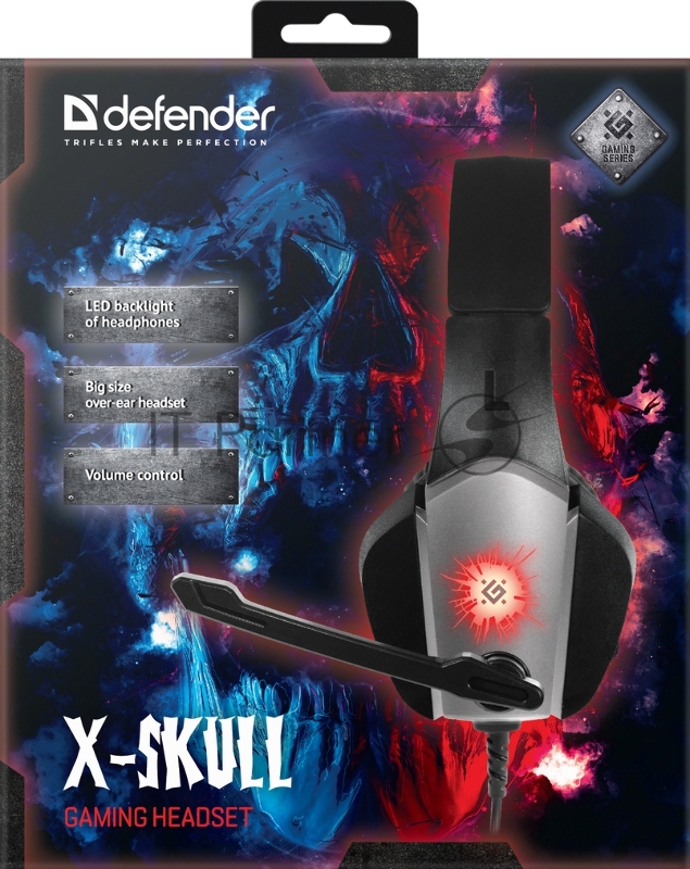 Игровая гарнитура Defender X-Skull черный/серый, провод 2.1 м (64585)