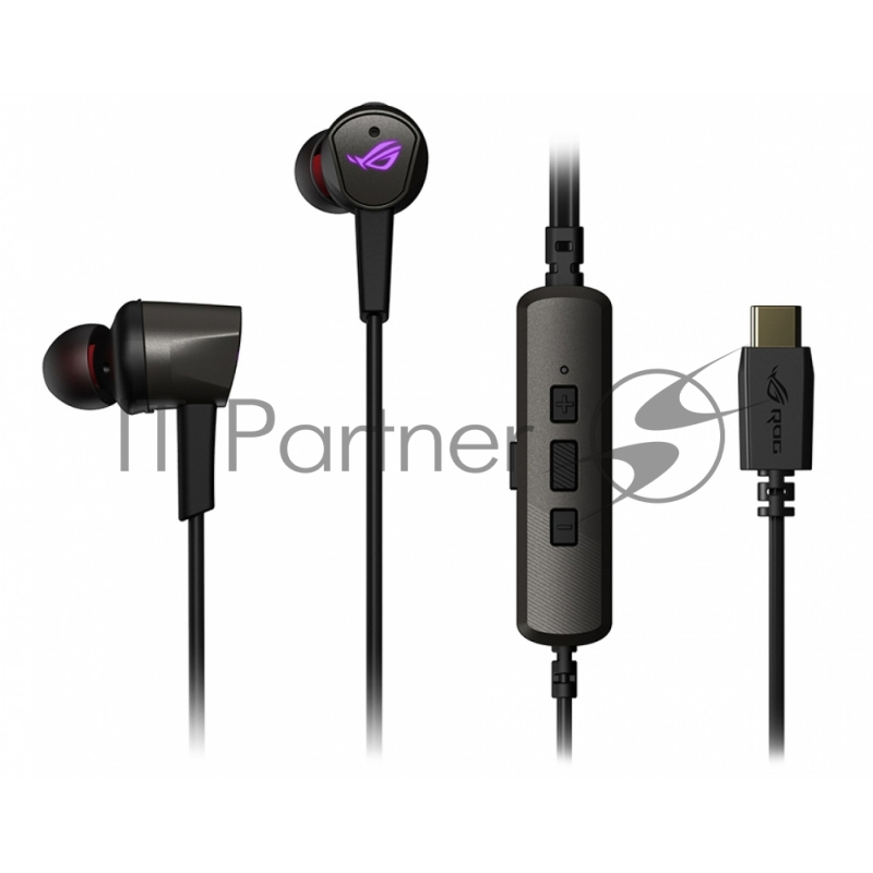 Игровые наушники чёрные ASUS ROG Cetra II (вкладыши, USB-C, RGB подсветка, ПУ, чехол, 90YH02S0-B2UA00)