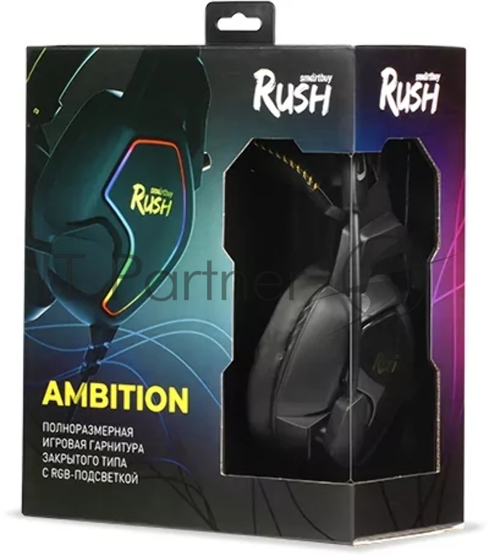 Игровая гарнитура Smartbuy RUSH AMBITION, RGB, металлич.оголовье, 50мм динамики,черн/жел (SBHG-6300)
