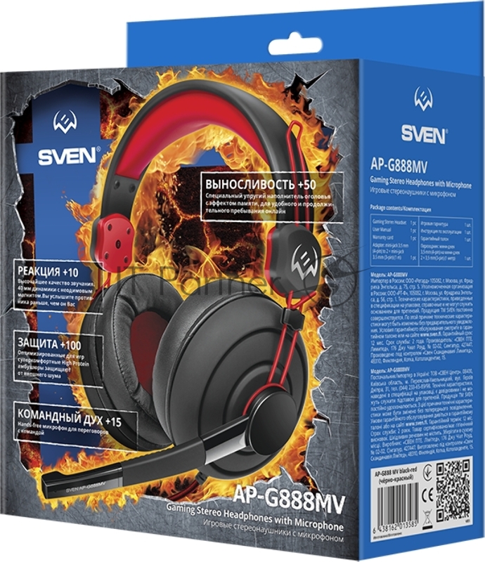 Наушники с микрофоном Sven AP-G888MV черный/красный 1.2м мониторные оголовье (SV-013585)