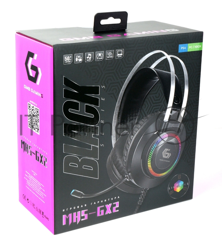 Гарнитура игровая Gembird MHS-GX2, мембр. 50 мм, подсветка, рег. гром., рег.оголовье, каб. 2,1 м