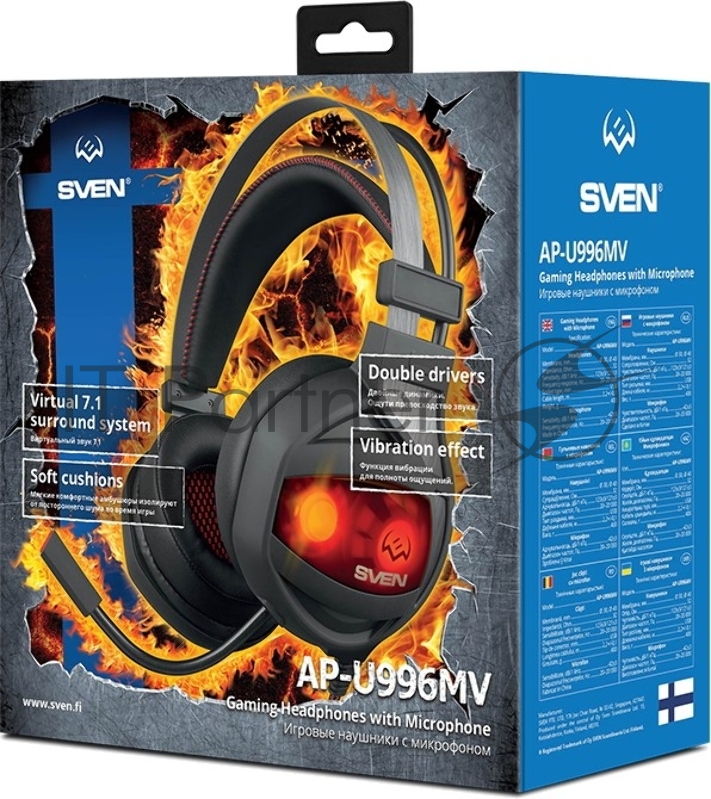 Игровые наушники с микрофоном AP-U996MV, черный (USB, LED, 7.1, вибро)