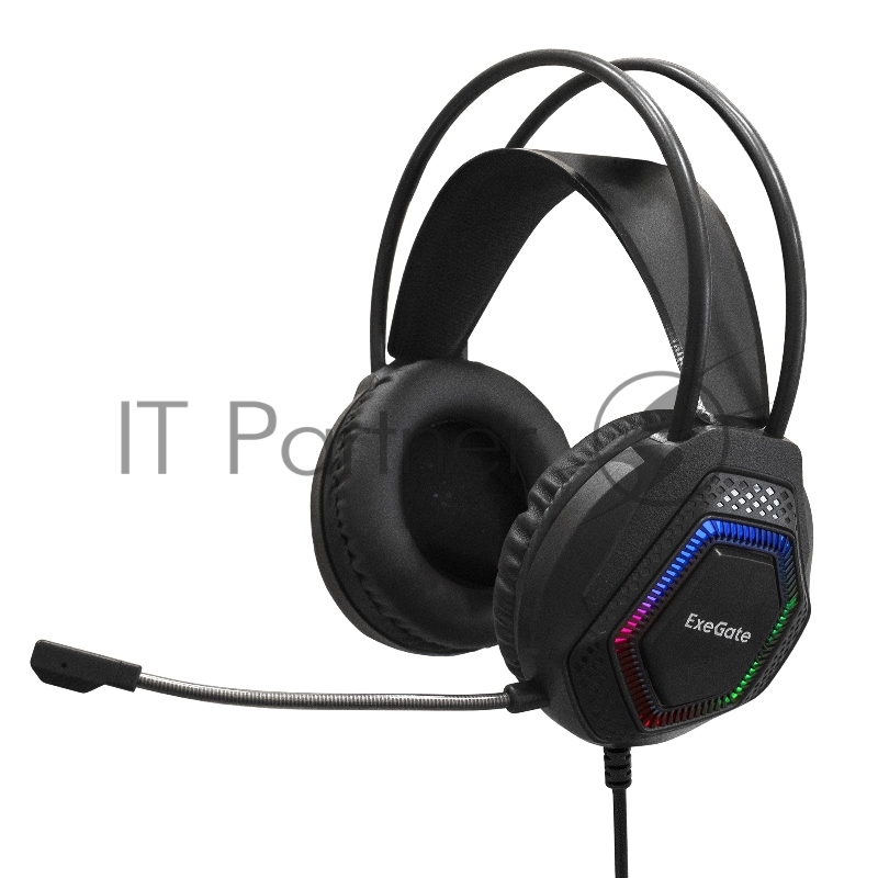 Игровая гарнитура ExeGate EX289747RUS Cosmos HS-704GL (объемный звук 7.1, длина кабеля 2.5м, RGB подсветка, USB интерфейс)