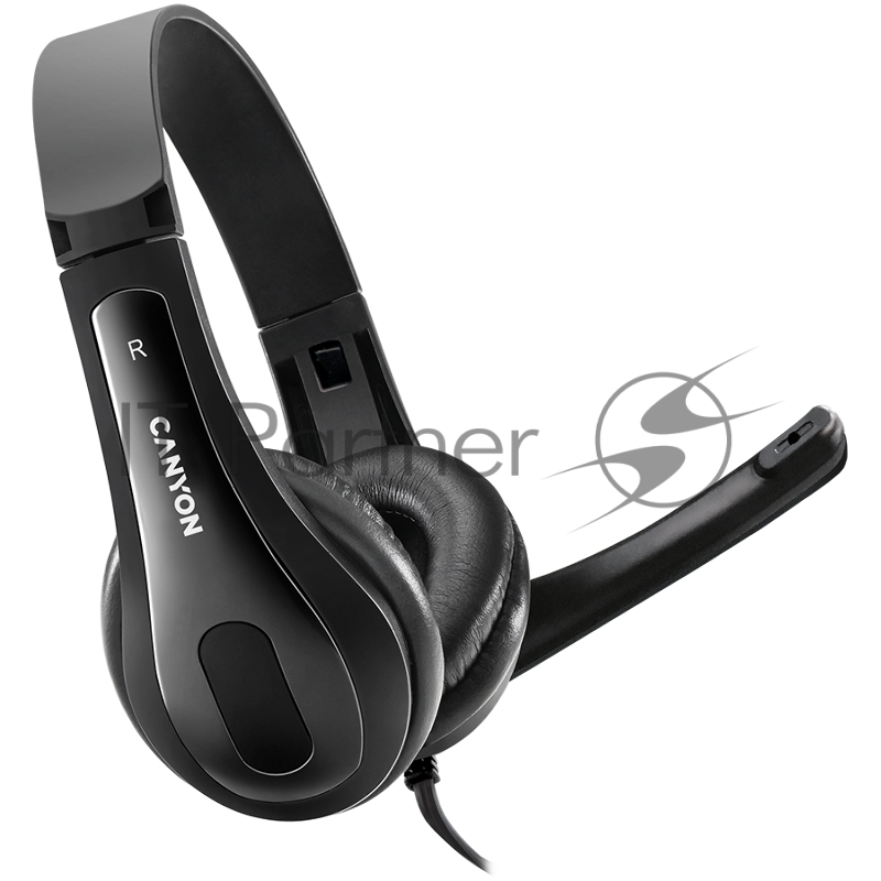 Гарнитура CANYON CHSU-1 basic PC headset with microphone, USB plug, leather pads, Flat cable length 2.0m, 160*60*160mm, 0.13kg, Black
