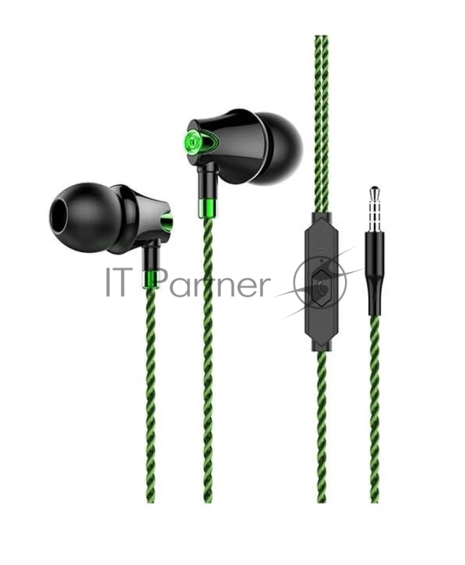 Наушники вакуумные AUX разъём с МК без рег.громкости длина 1.1м More Choice G26 (Green)