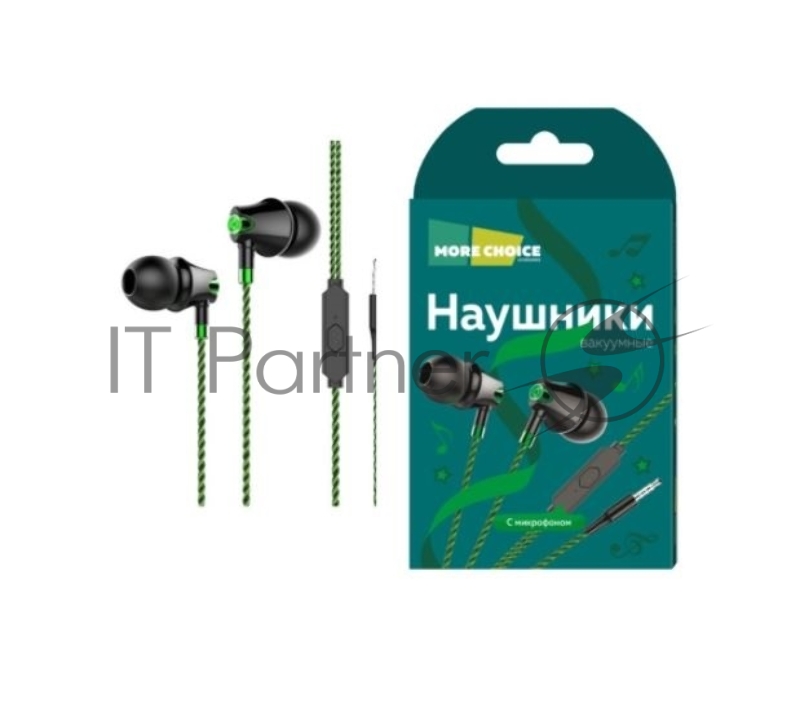 Наушники вакуумные AUX разъём с МК без рег.громкости длина 1.1м More Choice G26 (Green)