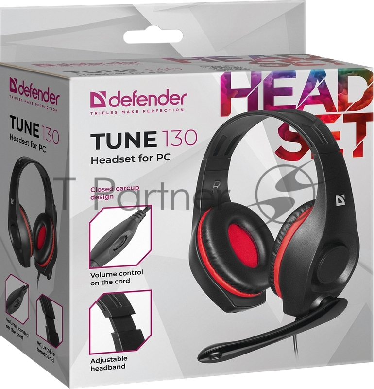 Компьютерная гарнитура Tune 130 черный+красный, кабель 2.1 м DEFENDER