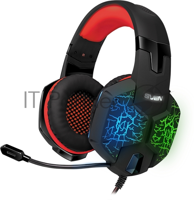 Игровые наушники с микрофоном SVEN AP-U988MV, черный-красный (USB, LED, 7.1)