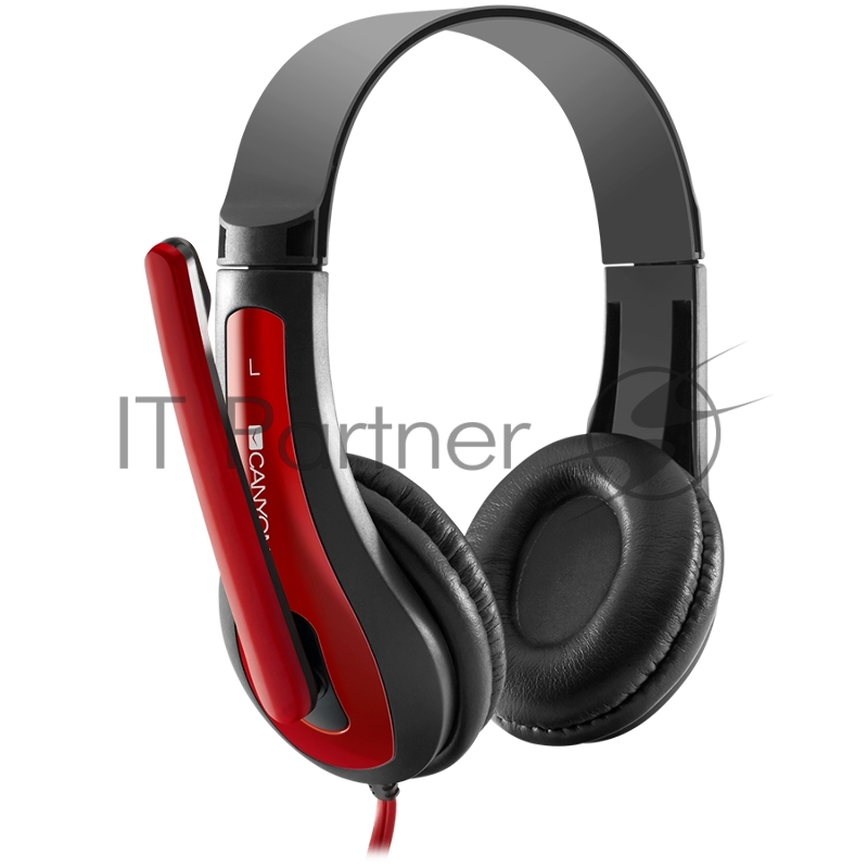 Наушники CANYON HSC-1 basic PC headset with microphone, combined 3.5mm plug, leather pads, Flat cable length 2.0m, 160*60*160mm, 0.13kg, Black-red