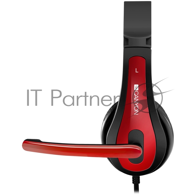 Наушники CANYON HSC-1 basic PC headset with microphone, combined 3.5mm plug, leather pads, Flat cable length 2.0m, 160*60*160mm, 0.13kg, Black-red