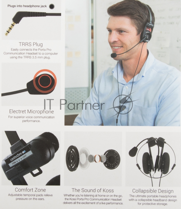 Наушники с микрофоном Koss Porta Pro Communication Headset черный матовый 1.2м накладные оголовье (80001740)