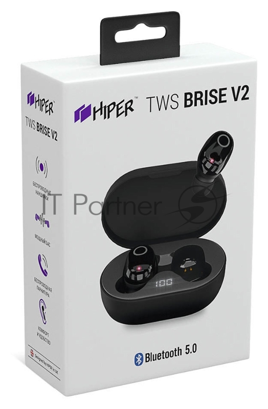 Наушники HIPER Беспроводные наушники HIPER TWS BRISE V2 White Bluetooth 5.0 гарнитура Li-Pol 2x80мАч+300мАч, LCD, белый