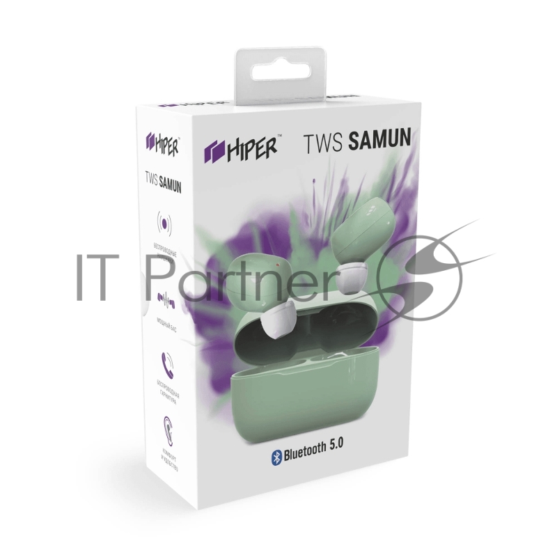 Наушники HIPER Беспроводные наушники HIPER TWS SAMUN Bluetooth 5.0 гарнитура Li-Pol 2x40mAh+300mAh, Зеленый