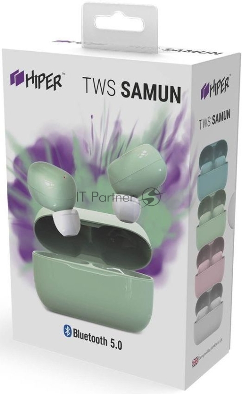 Наушники HIPER Беспроводные наушники HIPER TWS SAMUN Bluetooth 5.0 гарнитура Li-Pol 2x40mAh+300mAh, Зеленый
