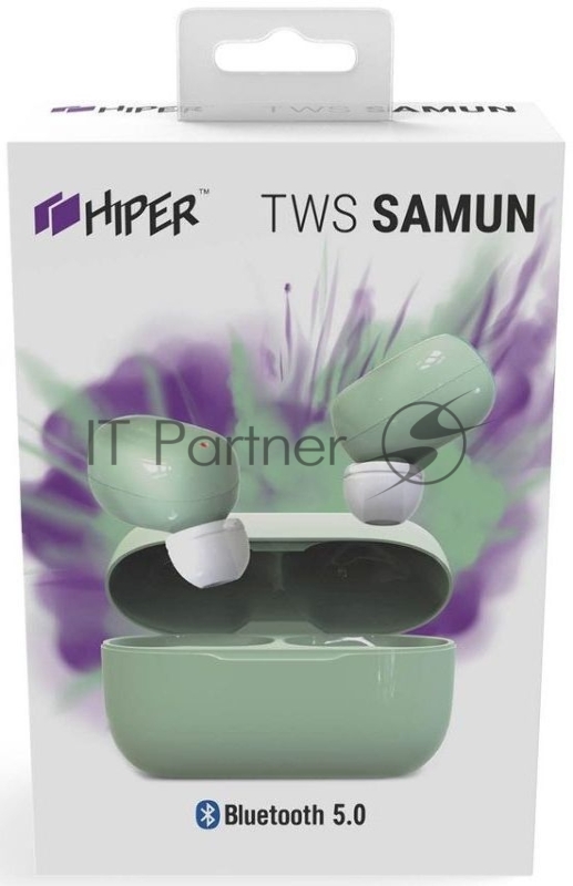 Наушники HIPER Беспроводные наушники HIPER TWS SAMUN Bluetooth 5.0 гарнитура Li-Pol 2x40mAh+300mAh, Зеленый