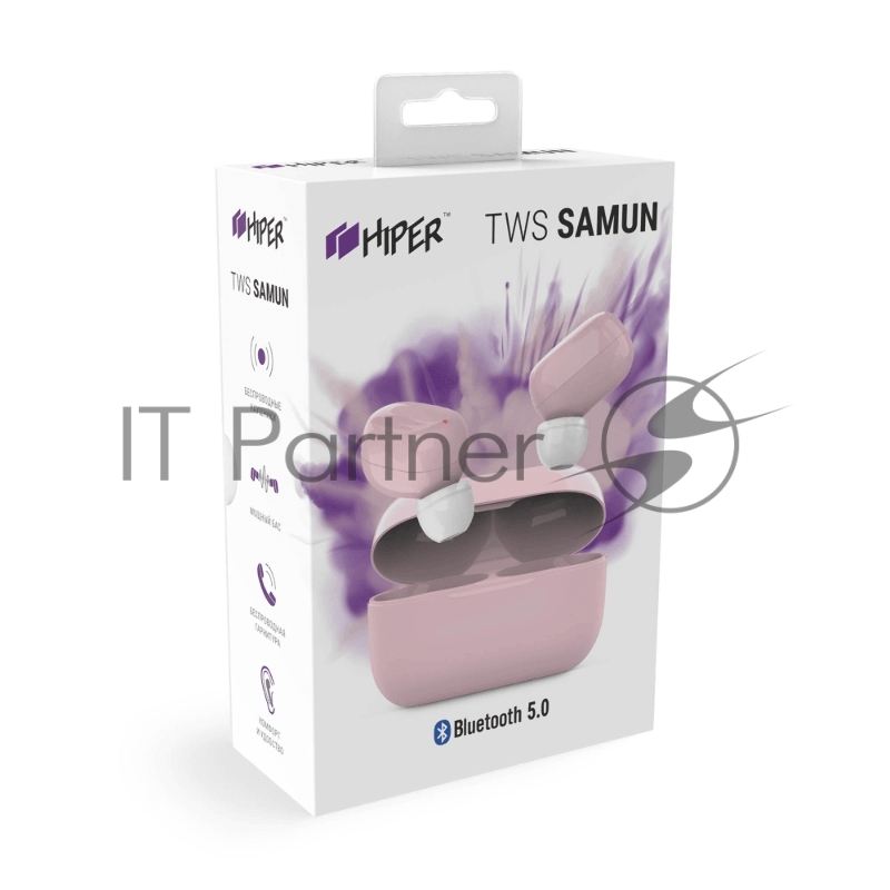Наушники HIPER Беспроводные наушники HIPER TWS SAMUN Soft Bluetooth 5.0 гарнитура Li-Pol 2x40mAh+300mAh, Розовый