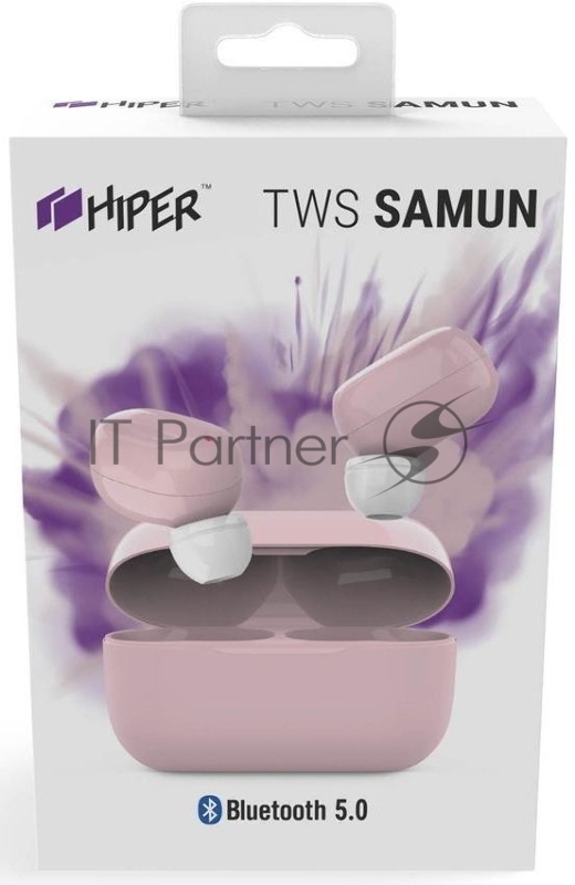 Наушники HIPER Беспроводные наушники HIPER TWS SAMUN Soft Bluetooth 5.0 гарнитура Li-Pol 2x40mAh+300mAh, Розовый