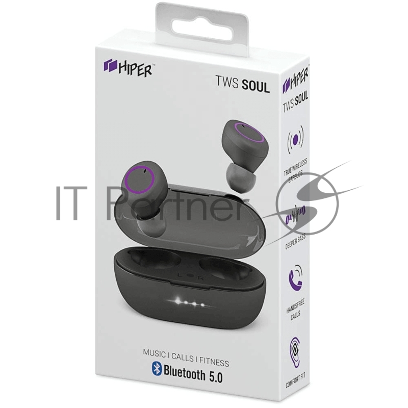 Наушники HIPER Беспроводные наушники HIPER TWS SOUL V2 Bluetooth 5.0 гарнитура Li-Pol 2x43mAh+380mAh, Черный