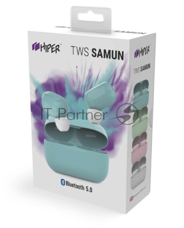 Наушники Hiper TWS SAMUN Blue Bluetooth 5.0 гарнитура Li-Pol 2x40mAh+300mAh, голубой