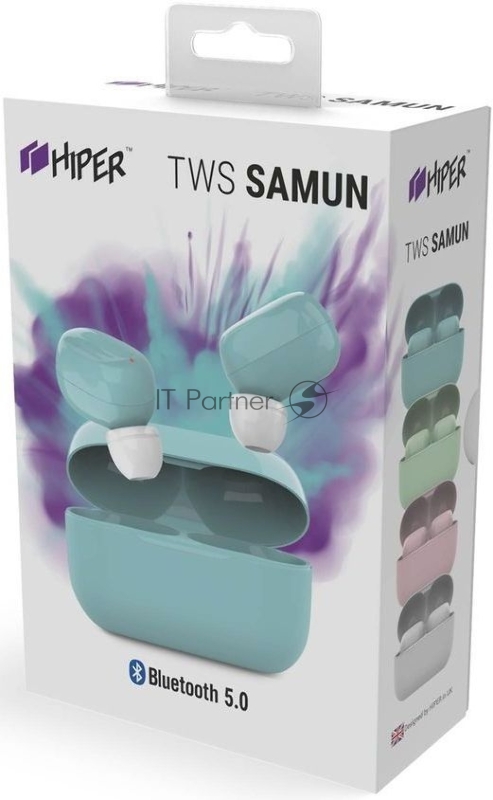Наушники Hiper TWS SAMUN Blue Bluetooth 5.0 гарнитура Li-Pol 2x40mAh+300mAh, голубой