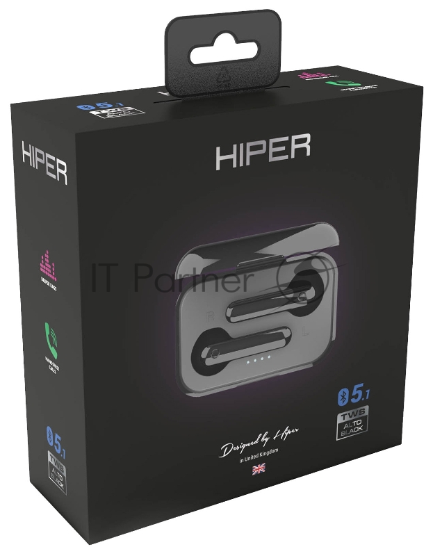 Гарнитура вкладыши Hiper HTW-KTX1 черный беспроводные bluetooth в ушной раковине (TWS ALTO BLACK)